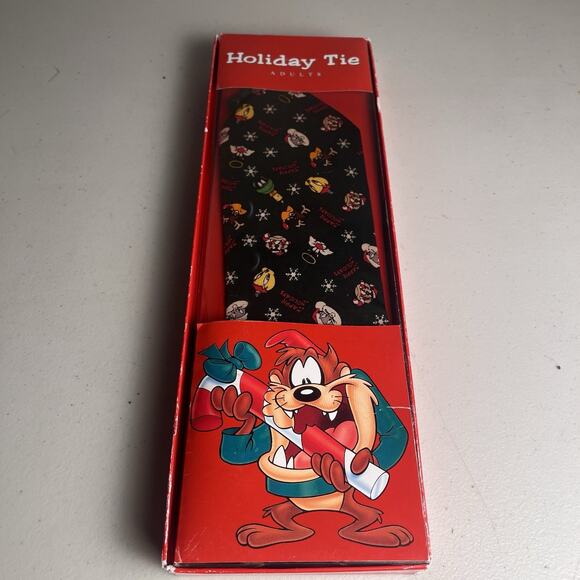 Vintage Looney Tunes Taz Christmas Tie Holiday Necktie Warner Bros Deadstock 90s - Picture 13 of 16